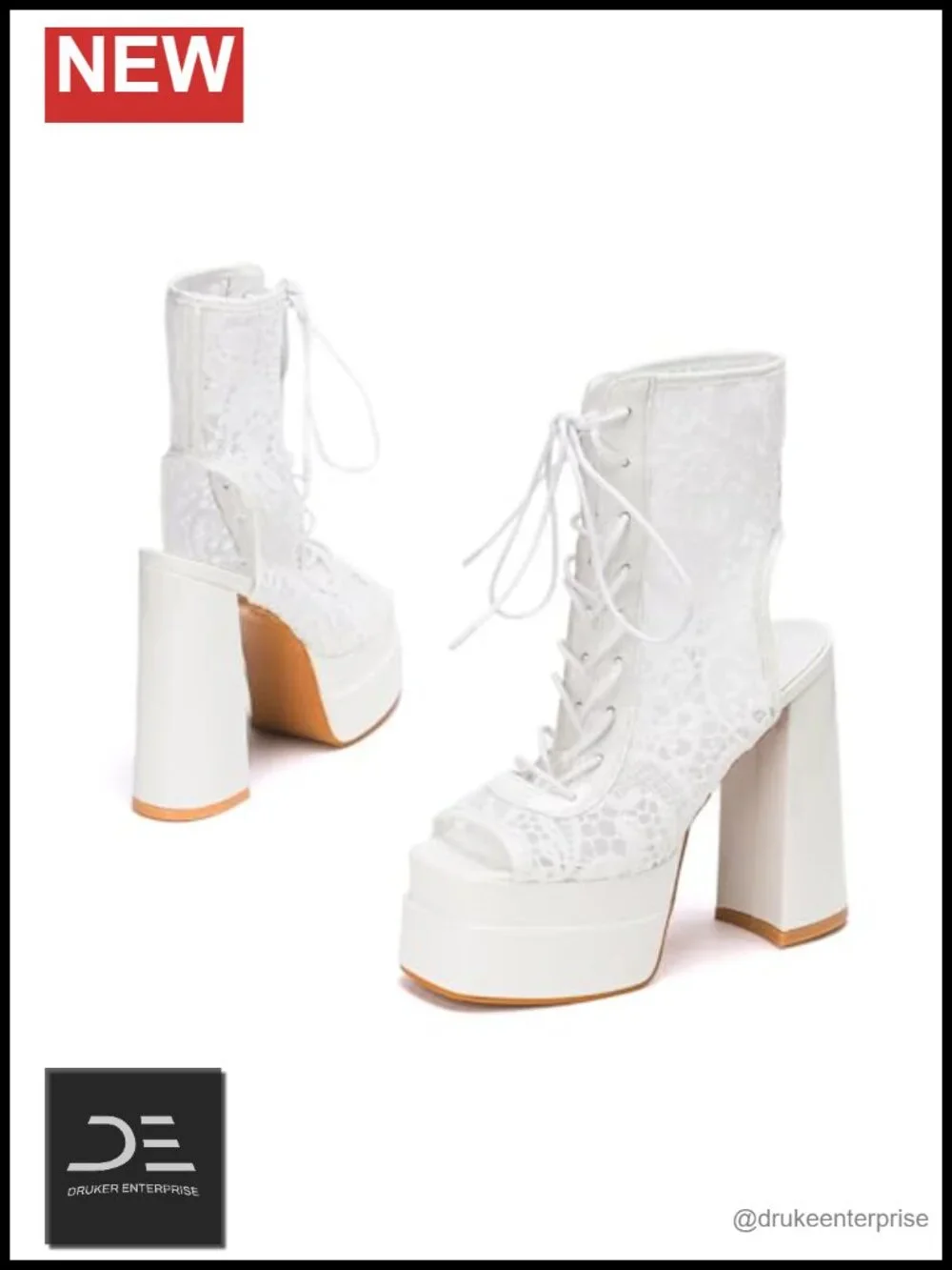 Lace Platform Chunky High Heels Lace-up Slingback Sandals Square Open Toe Party